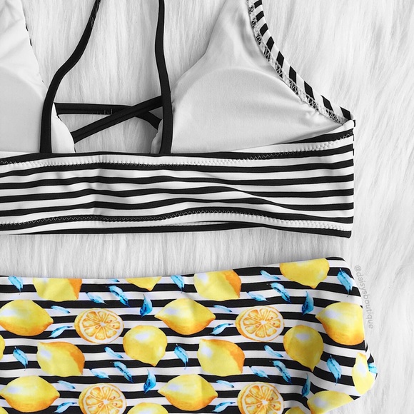 lemon & striped high waisted bikini - Picture 5 of 6